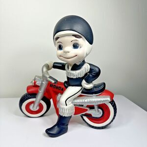 Vintage Atlantic Mold Company Ceramic Smiling Boy Honda 350 Motorcycle